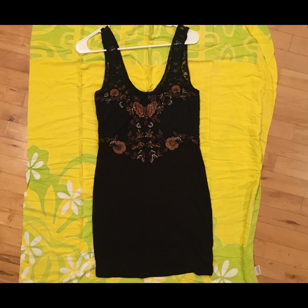 Free people black embroidered lace dress